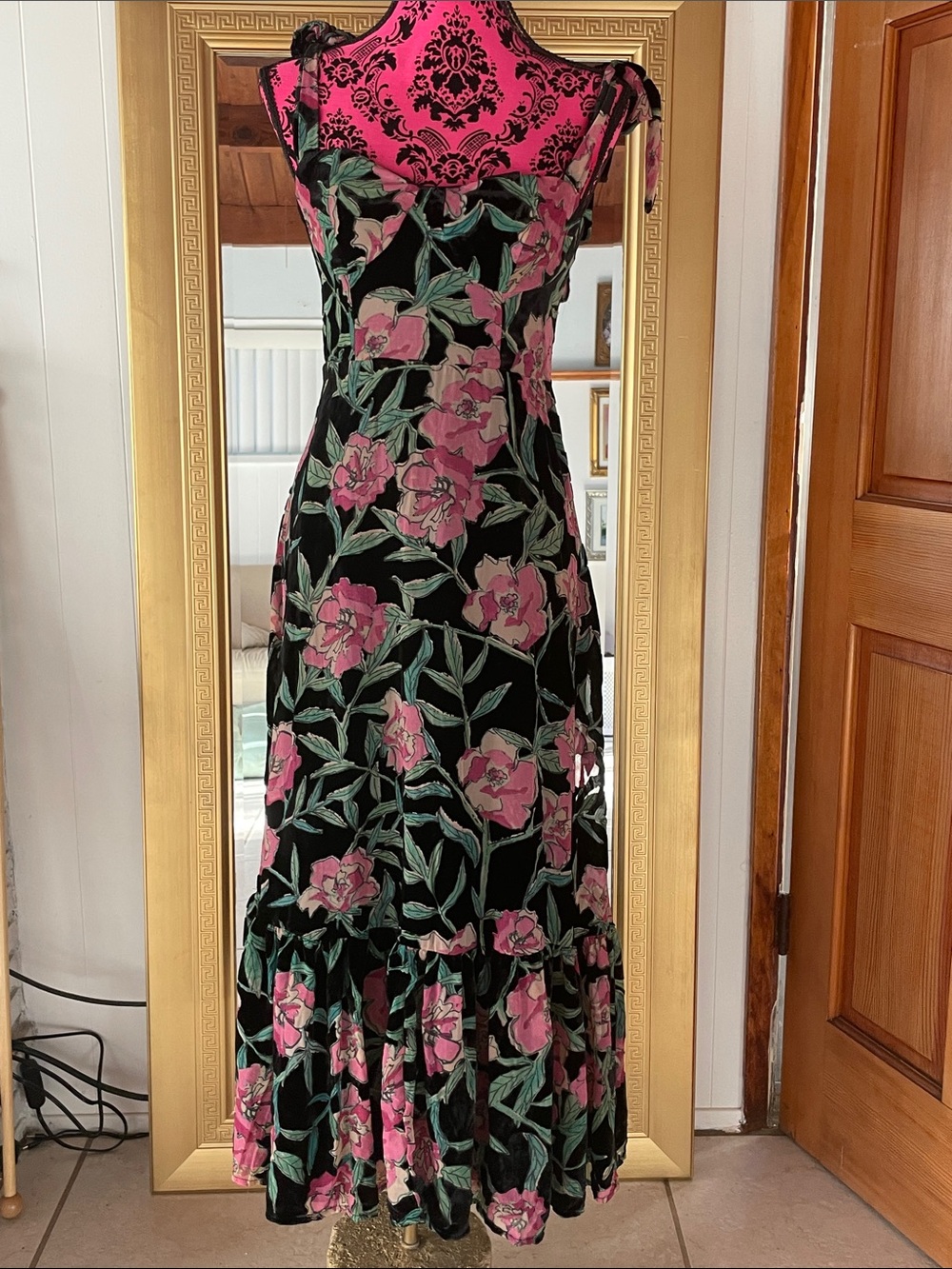 Lulu's Black Maxi Dress with Pink Floral Print